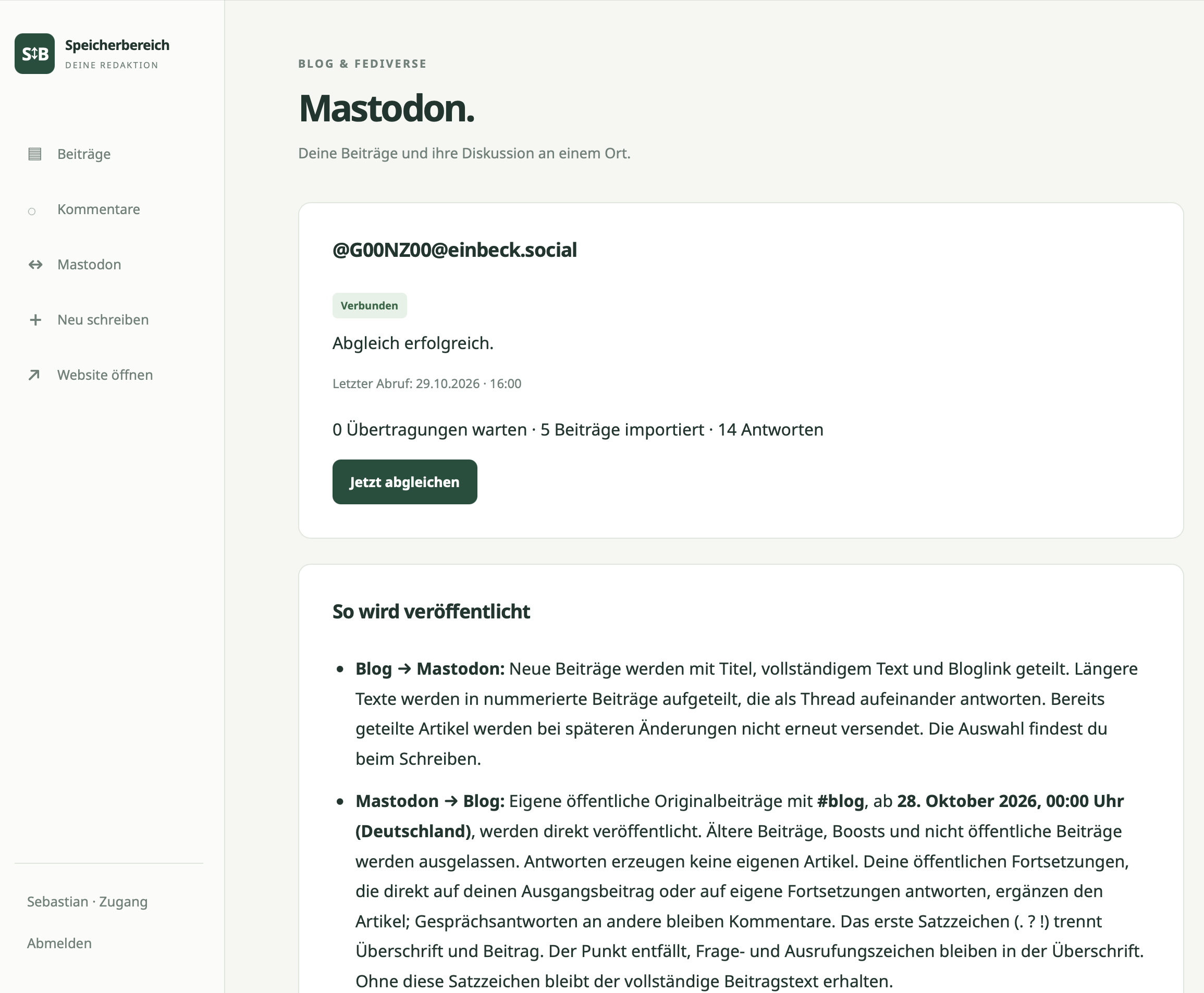 Admininterface für Mastodonanbindung